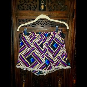 Francesca's Collections Bird Cage Label Pink and Blue Geometric Print Shorts